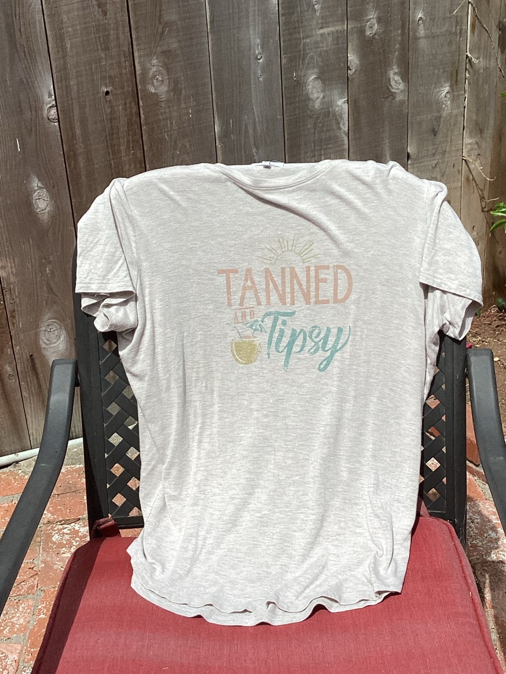 Tanned and Tipsy , Women’s Graphic Long Tee - Light Beige, Size XL